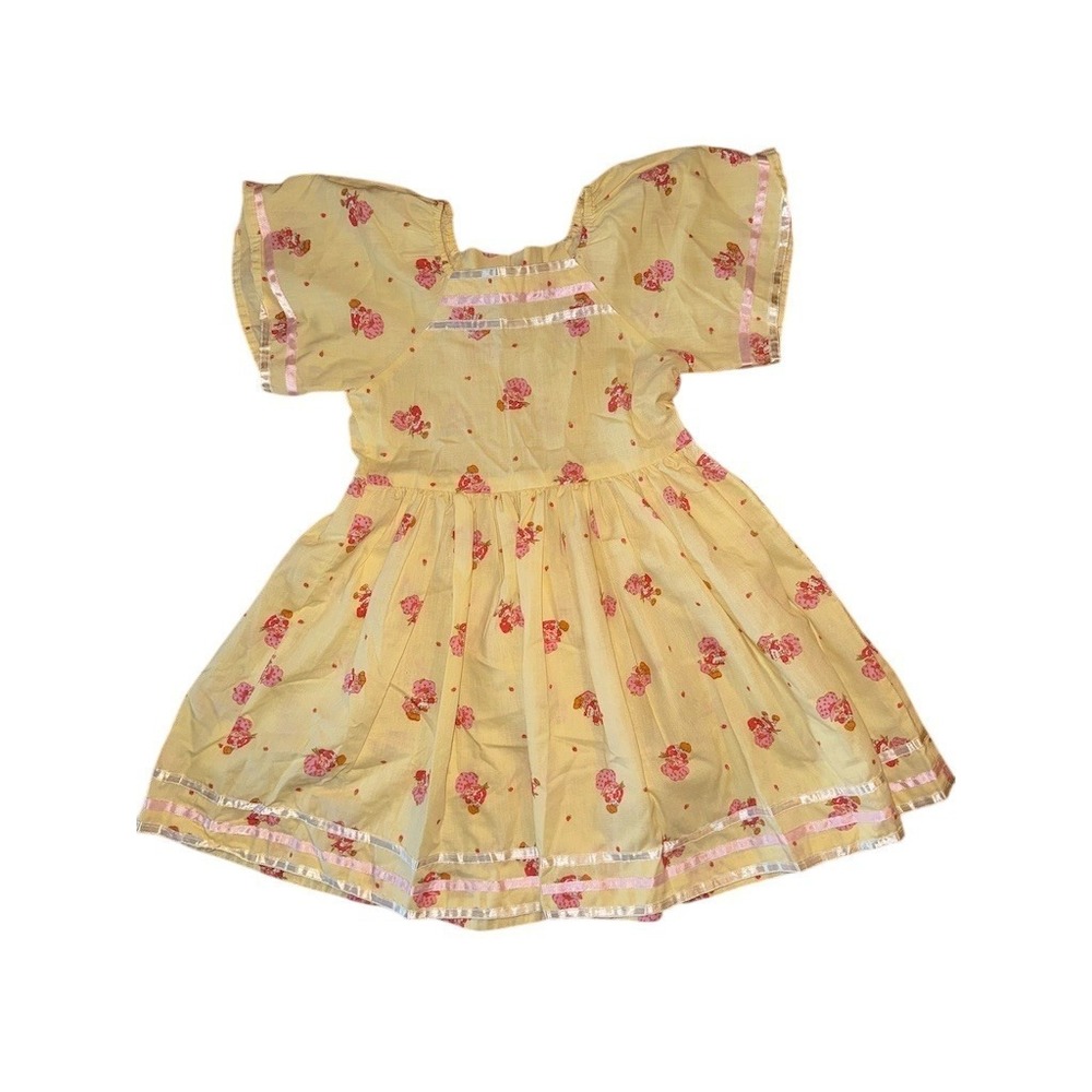 Handmade Organic Dress 5/6 Strawberry Shortcake Print Puff Sleeve 1980's fabric - Picture 3 of 6